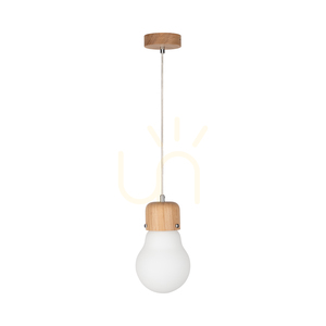Závěsné svítidlo Bulb Wood, 1xE27, Max. 60 W, olejovaný dub / průhledný PVC kabel / bílé skleněné stínidlo, Ø 15 cm small 0