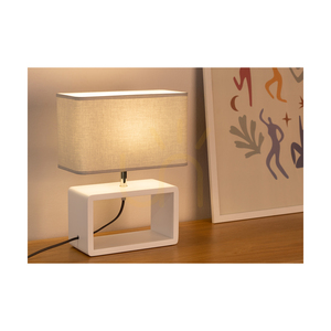 Stolní lampa Cadre Quadrat, 1xE27, Max. 25 W, bílé bukové dřevo, opletený kabel/šedý, stínidlo 30 cm small 4