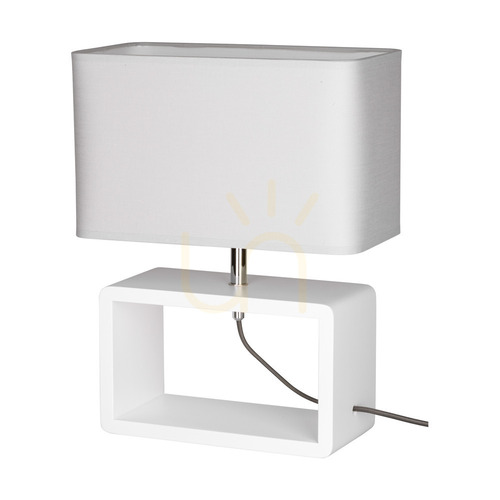 Kontrola Stolní lampa Cadre Quadrat, 1xE27, Max. 25 W, bílé bukové dřevo, opletený kabel/šedý, stínidlo 30 cm