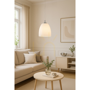 Závěsné svítidlo Campana, 1xE27, Max. 60 W, chromovaný kov / průhledný PVC kabel / bílé skleněné stínidlo, Ø 30 cm small 1