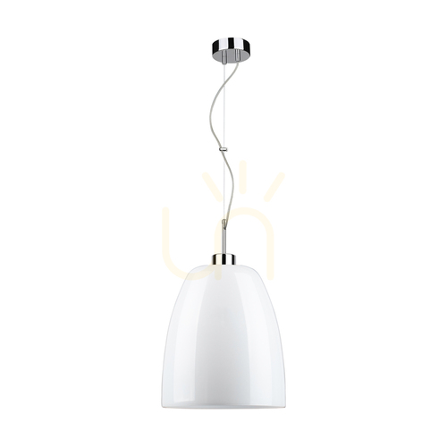 Kontrola Závěsné svítidlo Campana, 1xE27, Max. 60 W, chromovaný kov / průhledný PVC kabel / bílé skleněné stínidlo, Ø 30 cm