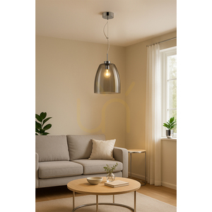 Závěsné svítidlo Campana, 1xE27, Max. 60 W, chromovaný kov / průhledný PVC kabel / stínidlo z kouřového skla, Ø 30 cm small 1