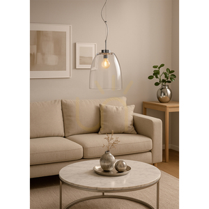 Závěsné svítidlo Campana, 1xE27, Max. 60 W, chromovaný kov / kabel z průhledného PVC / stínidlo z průhledného skla, Ø 30 cm small 1