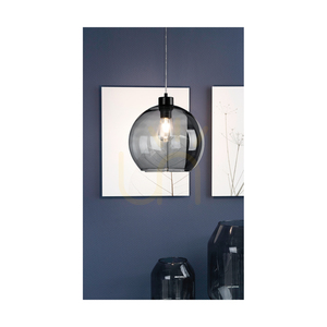 Závěsné svítidlo Canberra, 1xE27, Max. 60 W, černý kov / průhledný PVC kabel / stínidlo z kouřového skla, Ø 30 cm small 2
