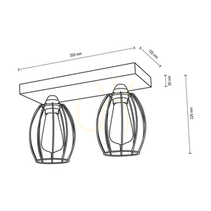 Stropní svítidlo Carlo, 2xE27, Max. 60 W, bříza/černý kovový stínidlo, 35 cm small 2