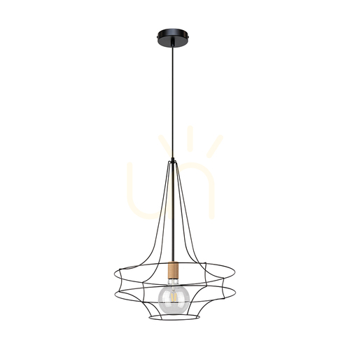 Kontrola Závěsné svítidlo Casa Rina, 1xE27, max.. 60 W, olejovaný dub / černý kov / černý PVC kabel, Ø 48 cm