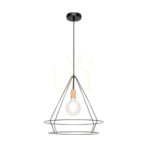 Závěsné svítidlo Casa Triango, 1xE27, max.. 60 W, olejovaný dub / černý kov / černý PVC kabel, Ø 48 cm small 1