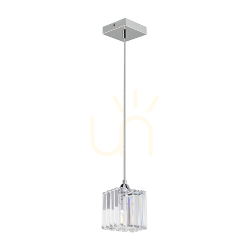 Kontrola Závěsné svítidlo „Casino“, 1xE27, Max. 60 W, chromovaný kov / průhledný PVC kabel / průhledný křišťálový stínidlo, 13 cm