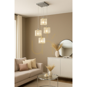 Závěsné svítidlo „Casino“, 4xE27, Max. 60 W, chromovaný kov / průhledný PVC kabel / průhledný křišťálový stínidlo, 33 cm small 3