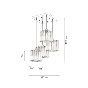 Závěsné svítidlo „Casino“, 4xE27, Max. 60 W, chromovaný kov / průhledný PVC kabel / průhledný křišťálový stínidlo, 33 cm small 4