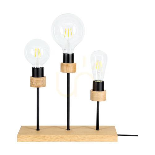 Kontrola Stolní lampa Chandelle, 3xE27, max. 25 W, olejovaný dub/černý kov/černý opletený kabel, 35 cm