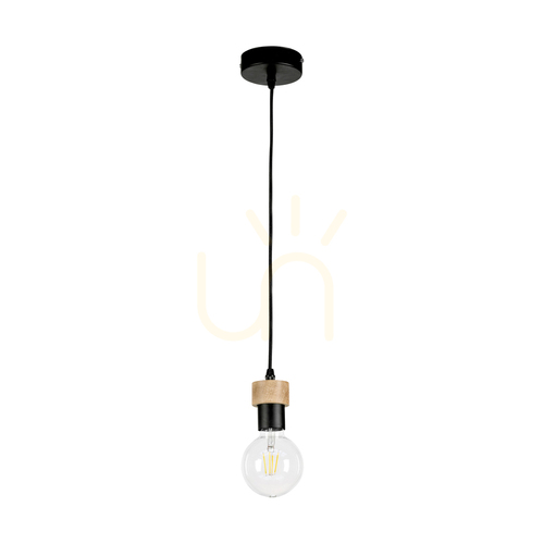 Kontrola Závěsné svítidlo Clarte, 1xE27, Max. 60 W, olejovaný dub / černý kov / černý opletený kabel, Ø 10 cm