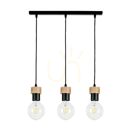 Kontrola Závěsné svítidlo Clarte, 3xE27, Max. 60 W, olejovaný dub / černý kov / černý opletený kabel, 55 cm