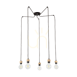 Závěsné svítidlo Clarte, 5xE27, Max. 60 W, olejovaný dub / černý kov / černý opletený kabel, Ø 15 cm small 0