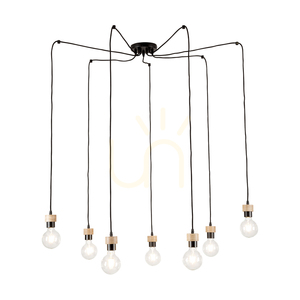 Závěsné svítidlo Clarte, 7xE27, Max. 60 W, olejovaný dub / černý kov / černý opletený kabel, Ø 15 cm small 1