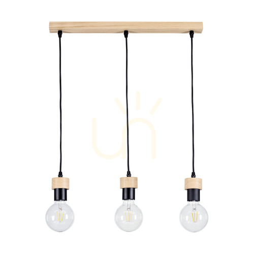 Kontrola Závěsné svítidlo Clarte Wood, 3xE27, Max. 60 W, olejovaný dub / černý kov / černý opletený kabel, 55 cm