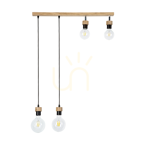 Kontrola Závěsné svítidlo Clarte Wood, 4xE27, max.. 25 W, olejovaný dub / černý kov / černý opletený kabel 75 cm