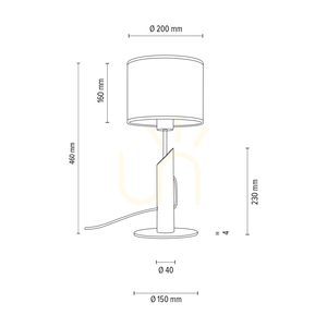 Stolní lampa Colette Grey, 1xE27, Max. 40 W, borovice mořená do šeda, černý kov, černý opletený kabel, šedý stínidlo, Ø 20 cm small 2
