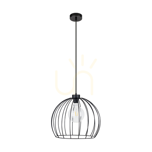 Kontrola Závěsné svítidlo Coop 1xE27 Max. 60 W, černý kovový/černý PVC kabel, Ø 37 cm