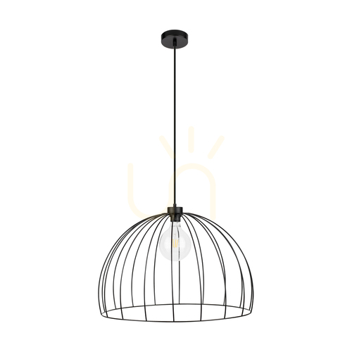 Kontrola Závěsné svítidlo Coop 1xE27 Max. 60 W, černý kovový/černý PVC kabel, Ø 57 cm