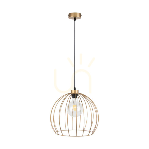 Kontrola Závěsné svítidlo Coop, 1xE27, Max. 60 W, zlatý kov / černý PVC kabel, Ø 37 cm