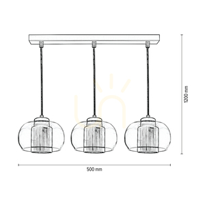 Závěsné svítidlo Cordia, 3xE14, Max. 9 W, černý kov / průhledný PVC kabel / průhledný skleněný stínidlo / černé stínidlo, 50 cm small 2