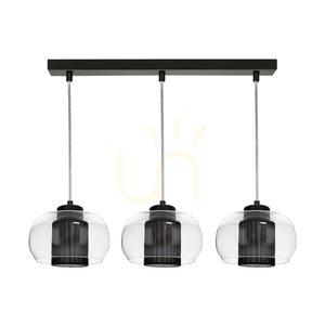 Závěsné svítidlo Cordia, 3xE14, Max. 9 W, černý kov / průhledný PVC kabel / průhledný skleněný stínidlo / černé stínidlo, 50 cm small 0