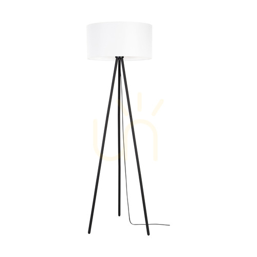 Kontrola Stojací lampa Dove, 1xE27, Max. 40 W, černý kov / černý PVC kabel / bílý stínidlo, Ø 50 cm