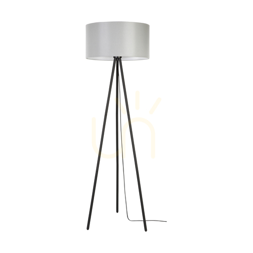 Kontrola Stojací lampa Dove, 1xE27, Max. 40 W, černý kov / černý PVC kabel / šedý stínidlo, Ø 50 cm