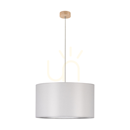 Kontrola Závěsné svítidlo Dove, 1xE27, max.. 60 W, olejovaný dub / průhledný PVC kabel / šedý stínidlo Ø 50 cm