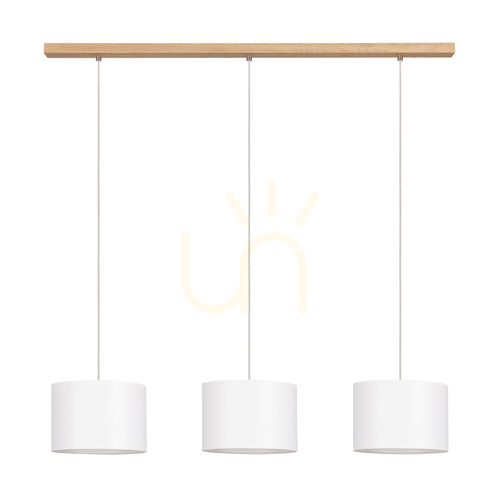 Kontrola Závěsné svítidlo Dove, 3xE27, Max. 40 W, olejovaný dub / průhledný PVC kabel / bílé stínidlo, 100 cm