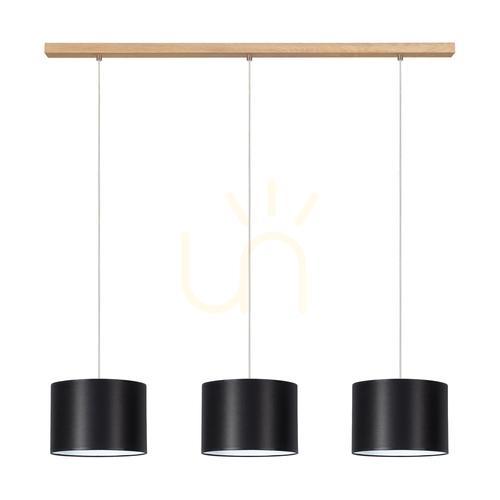 Kontrola Závěsné svítidlo Dove, 3xE27, max.. 40 W, olejovaný dub / průhledný PVC kabel / černý stínidlo 100 cm
