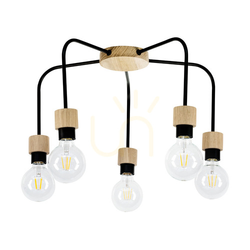 Kontrola Stropní svítidlo Eclait, 5xE27, Max. 40 W, olejovaný dub/černý kov, Ø 55 cm