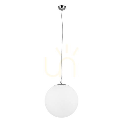 Kontrola Závěsné svítidlo Emil, 1xE27, Max. 60 W, chromovaný kov / průhledný PVC kabel / bílé skleněné stínidlo, Ø 50 cm