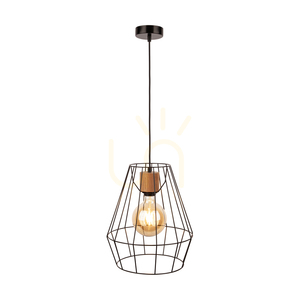 Závěsné svítidlo Endorfina, 1xE27, Max. 60 W, olejovaný dub / černý kov / černý PVC kabel, Ø 31 cm small 1