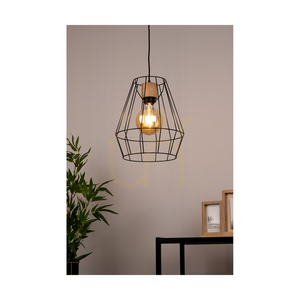Závěsné svítidlo Endorfina, 1xE27, Max. 60 W, olejovaný dub / černý kov / černý PVC kabel, Ø 31 cm small 2