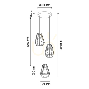 Závěsné svítidlo Endorfina, 3xE27, Max. 60 W, černý kov / černý PVC kabel, Ø 45 cm small 3