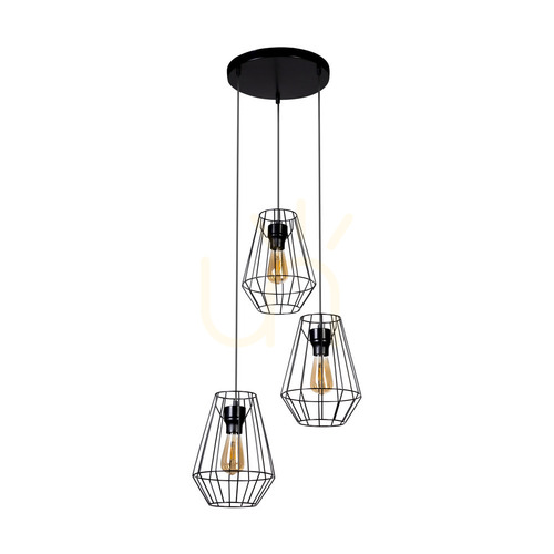 Kontrola Závěsné svítidlo Endorfina, 3xE27, Max. 60 W, černý kov / černý PVC kabel, Ø 45 cm