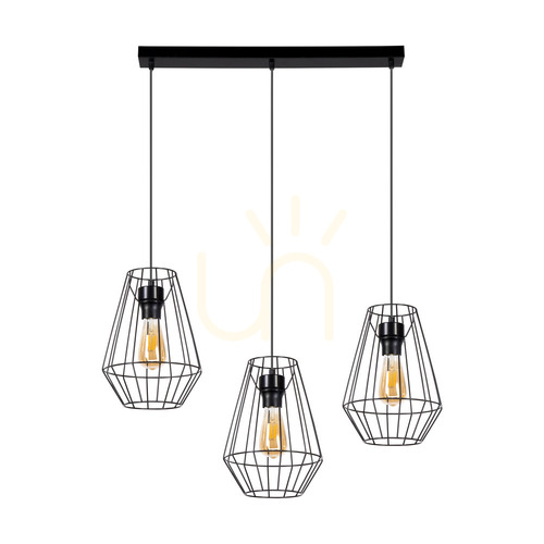 Kontrola Závěsné svítidlo Endorfina, 3xE27, Max. 60 W, černý kov / černý PVC kabel, 77 cm