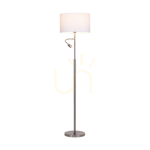 Stojací lampa Eros, 1xE27 (max.. (60 W), 1× LED 3000 K 3 W, saténový kov / průhledný PVC kabel / bílý stínidlo Ø 40 cm small 1