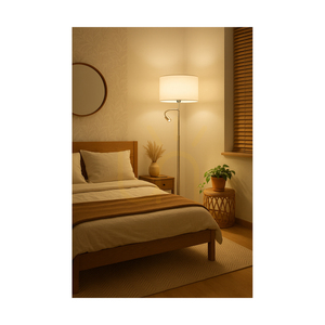 Stojací lampa Eros, 1xE27 (max.. (60 W), 1× LED 3000 K 3 W, saténový kov / průhledný PVC kabel / bílý stínidlo Ø 40 cm small 5