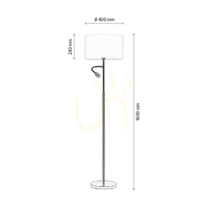 Stojací lampa Eros, 1xE27 (max.. (60 W), 1× LED 3000 K 3 W, saténový kov / průhledný PVC kabel / bílý stínidlo Ø 40 cm small 6