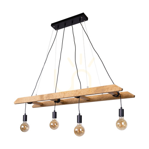 Kontrola Závěsné svítidlo Eskalo 4xE27, Max. 60 W, borovice mořená do hněda / černý kov / černý PVC kabel, 123,5 cm