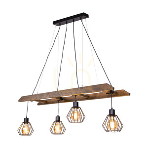 Závěsné svítidlo Eskalo 4xE27 Max. 60 W, mořená borovice (ořech)/černý kov/černý PVC kabel/černý kovový stínidlo, 123,5 cm small 1