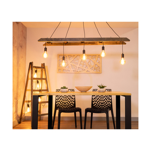 Závěsné svítidlo Eskalo, 5xE27, Max. 60 W, borovice mořená do odstínu ořechu / černý kov / černý PVC kabel, 154 cm small 3