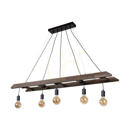 Kontrola Závěsné svítidlo Eskalo, 5xE27, Max. 60 W, borovice mořená do odstínu ořechu / černý kov / černý PVC kabel, 154 cm