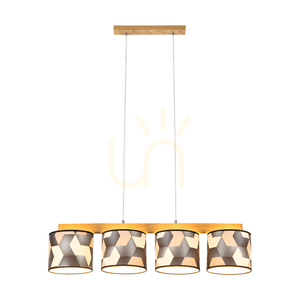 Závěsné svítidlo Espacio, 4xE27, Max. 25 W, olejovaný dub / průhledný PVC kabel / vícebarevný stínidlo z tapety, 86 cm small 1