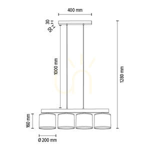 Závěsné svítidlo Espacio, 4xE27, Max. 25 W, olejovaný dub / průhledný PVC kabel / vícebarevný stínidlo z tapety, 86 cm small 4