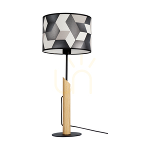 Stolní lampa Espacio, 1xE27, Max. 60 W, olejovaný dub / černý kov / černý PVC kabel / stínidlo z vícebarevné tapety, Ø 27 cm small 0