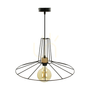 Závěsné svítidlo Ferro, 1xE27, Max. 60 W, olejovaný dub / černý kov / černý PVC kabel / černý kovový stínidlo, Ø 55 cm small 0